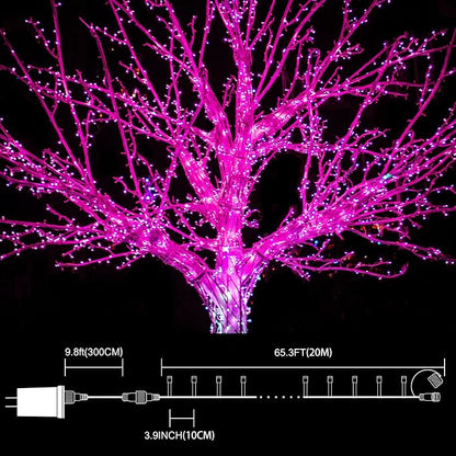 66ft Christmas Decorative Mini Lights,200 LED Transparent Wire Fairy Starry String Lights Plug in, 16 Lighting Modes, for Indoor Outdoor Xmas Tree Wedding Party Decoration (Pink)