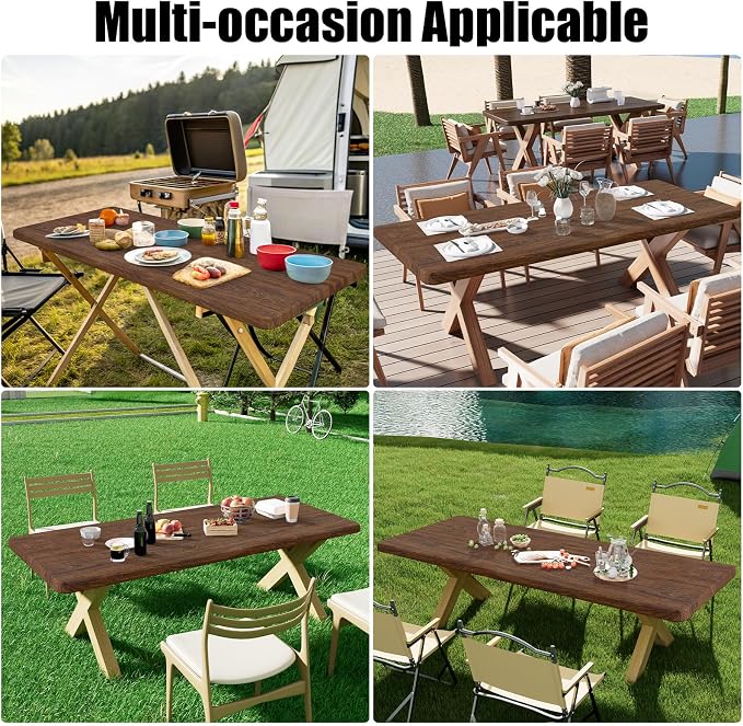 Smiry 2 Pack Rectangle Table Cloth 8 Foot, Waterproof Elastic Fitted Tablecloths, Windproof Washable Polyester Table Cover for Picnic, Camping, Outdoor (Brown, 30"x96")