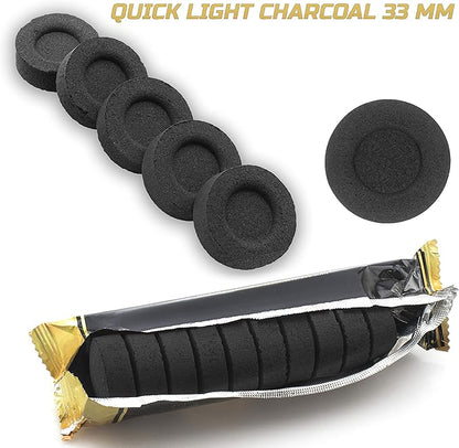 Instant Hookah Coals Light –Incense Instant Coal Disks – Coal Tablets – Charcoal Disks –Set of 100Coal Rolls –33 mm Quick Light Charcoal Briquettes – Natural Coal Disks –Slow Burn and Low Smoke (2400)