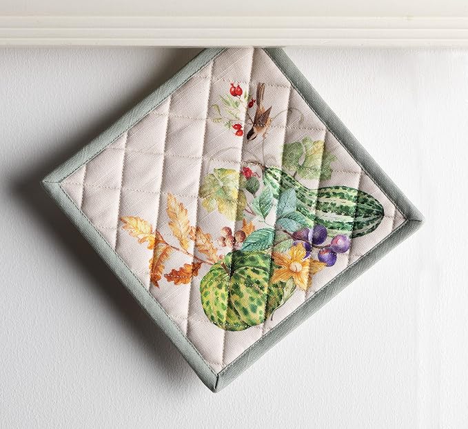 Maison d' Hermine Pot Holders 100% Cotton Potholders (8" x 8", Pack of 1) | Heat Resistant Hot Pads with Loop BBQ Cooking Baking Hotel Kitchen Handling Hot Pans Thanksgiving Christmas - Lumina