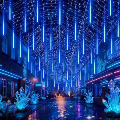 EEIEER Meteor Shower Lights, 11.8 inches 10 Tubes 240 LED Christmas Meteor Lights Snowfall Light for Outdoor Decoration, Waterproof Falling Rain Drop Light for Garden Tree Party Holiday-Blue