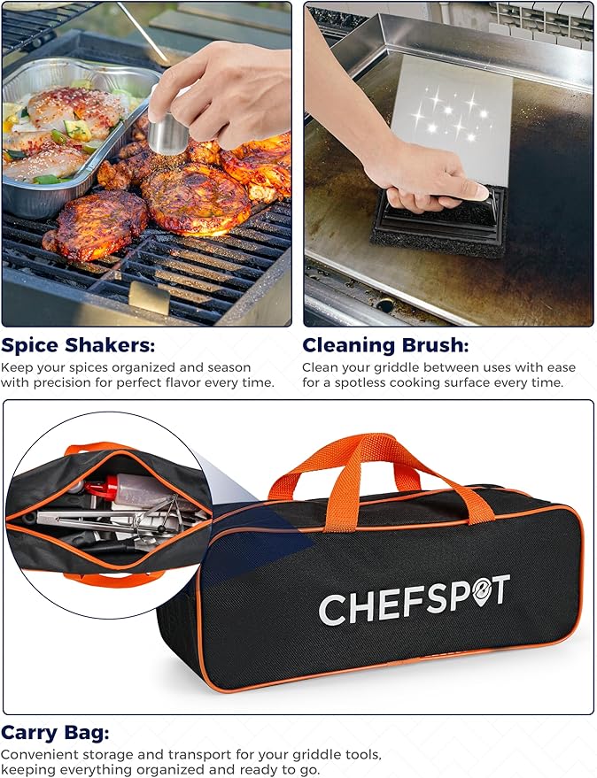 CHEFSPOT 36PC Griddle Accessories Kit – Flat Top Grill Accessories Hibachi Spatula Set for Weber and Blackstone Griddles, Breakfast Tools, Basting Cover, Cleaning Brush for Outdoor BBQ