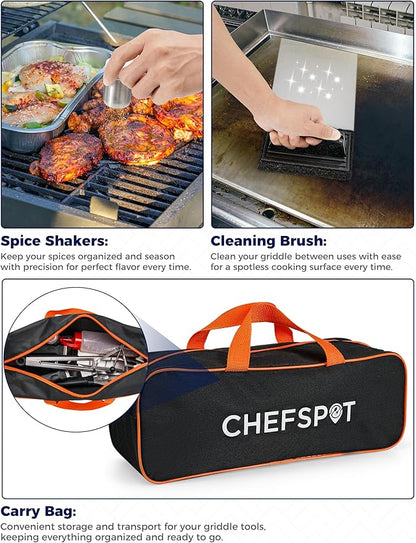 CHEFSPOT 36PC Griddle Accessories Kit – Flat Top Grill Accessories Hibachi Spatula Set for Weber and Blackstone Griddles, Breakfast Tools, Basting Cover, Cleaning Brush for Outdoor BBQ