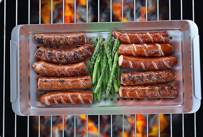 Yukon Glory BBQ Vegetable Grill Basket Set, Stainless Steel, 3 Baskets with Drip Tray & Removable Handle for Fish, Shrimp & Veggies