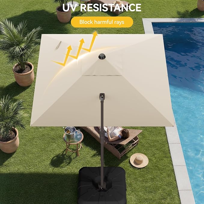 10x10FT Cantilever Outdoor Umbrella, 360° Rotating Large Offset Square Patio Umbrella, Ideal for Garden Backyard Deck Courtyard, Beige