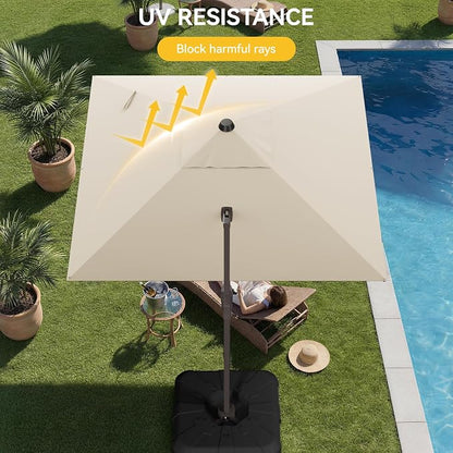 10x10FT Cantilever Outdoor Umbrella, 360° Rotating Large Offset Square Patio Umbrella, Ideal for Garden Backyard Deck Courtyard, Beige