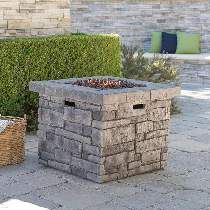 30'' Propane Fire Pit Table Hidden Tank Inside, 40,000 BTU Square Outdoor Gas Firepit with Auto-Ignition, Waterproof Cover for Patio Deck, Stone Gray