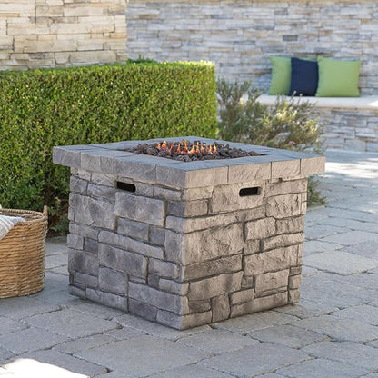 30'' Propane Fire Pit Table Hidden Tank Inside, 40,000 BTU Square Outdoor Gas Firepit with Auto-Ignition, Waterproof Cover for Patio Deck, Stone Gray
