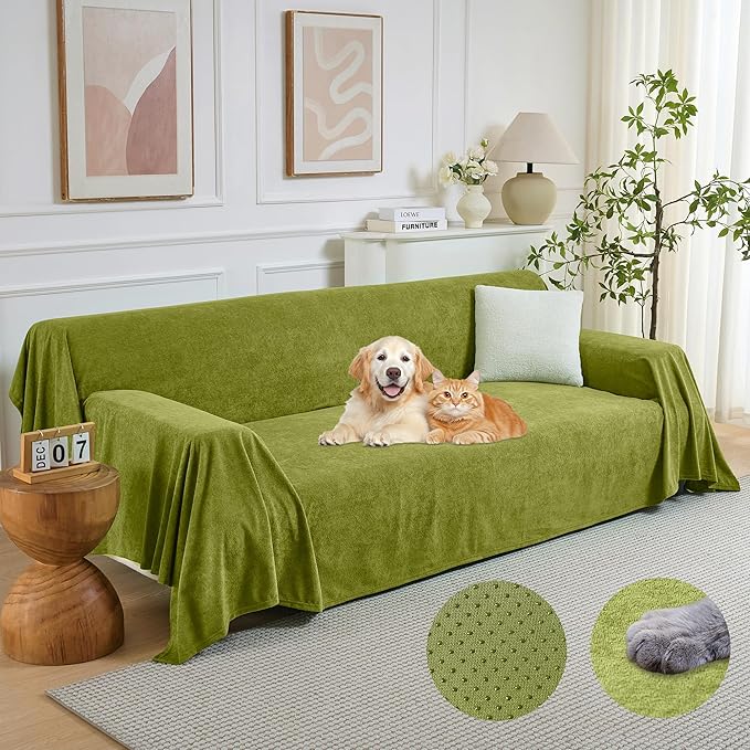 PuTian Couch Cover for Dogs, 71"x118", Boho Green | Waterproof, Washable Slipcover for L-Shaped Sectional, Recliner & Armchair，Protects against Spills, Stains & Wear