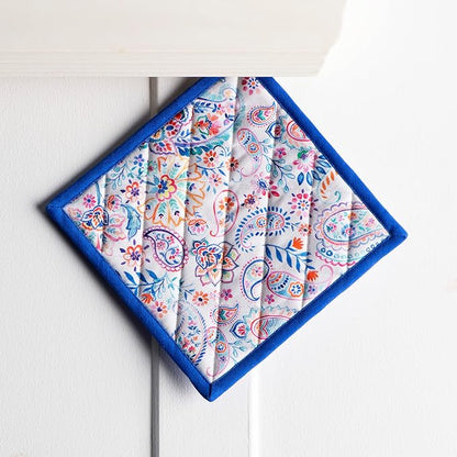 Maison d' Hermine Pot Holders 100% Cotton Potholders (8" x 8", Pack of 1) | Heat Resistant Hot Pads with Loop BBQ Cooking Baking Farmhouse Kitchen Handling Hot Pans Spring Summer - Indian Floral