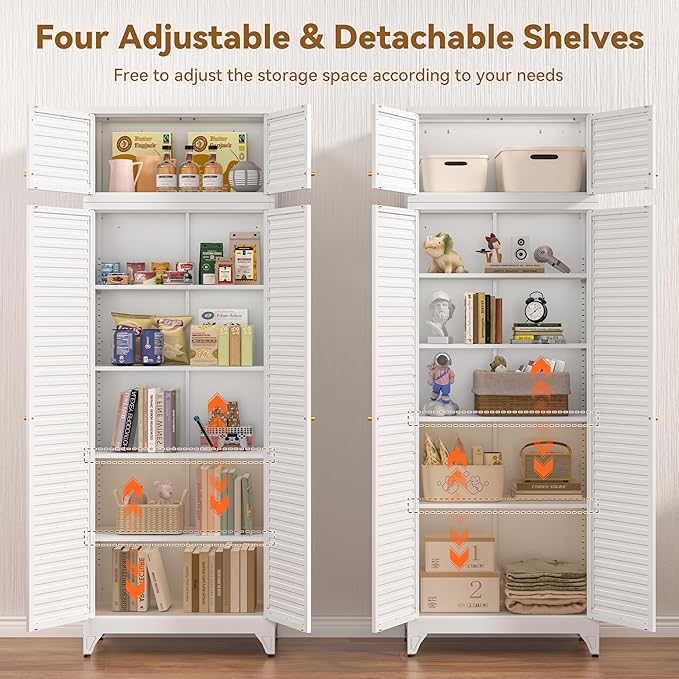 Polup Kitchen Pantry Cabinet, 90" Tall Metal Storage Cabinet, Food Pantry cabinets with Doors and Shelves, Steel Cabinets for Living Room, Dining, White,16" D x 32" W x 90" H, Assembly Required
