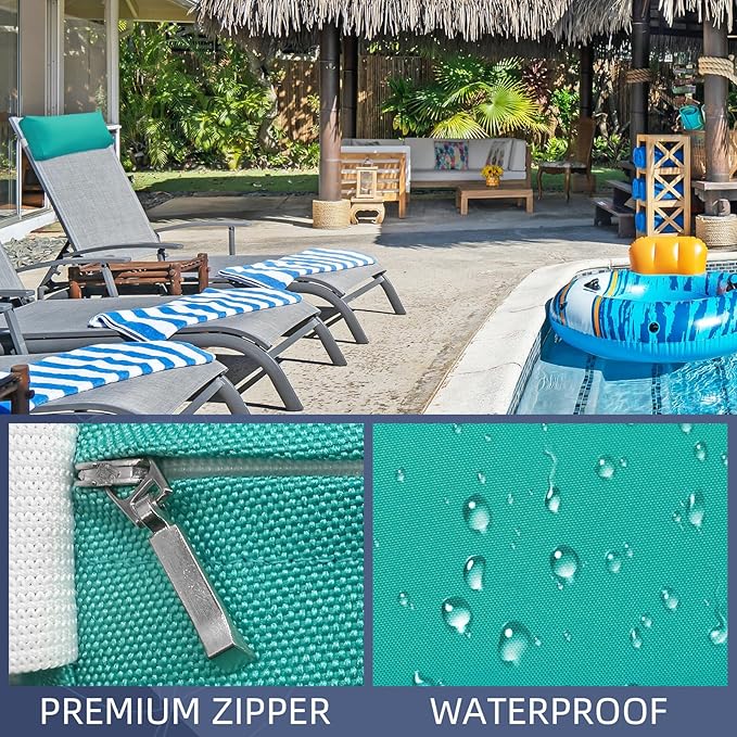 Chaise Lounge Head Pillow, 2 Pack Outdoor Patio Pillows with Adjustable Strap, Lounge Head Resting Pillow for Recliner Beach Pool Lounger Office Chair(Turquoise,Water Resistant)