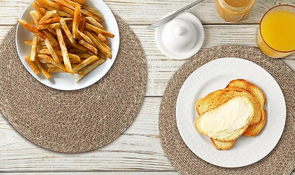 Hausattire Round Woven Placemats Set of 4 - Natural, Seagrass Heat Resistant Table Mats for Wedding, Restaurants, Party | Rattan Boho Easy Clean Circle Spring Easter Placemat for Kitchen - 14 Inches