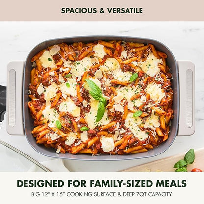 GreenPan Advanced 12” X 15” Electric Skillet with Lid, 7QT Capacity for Family Meals, Healthy Ceramic Nonstick PFAS-Free Coating, Fry, Sauté, Steam, Simmer, Sear, Stir Fry, Dishwasher Safe, Clay