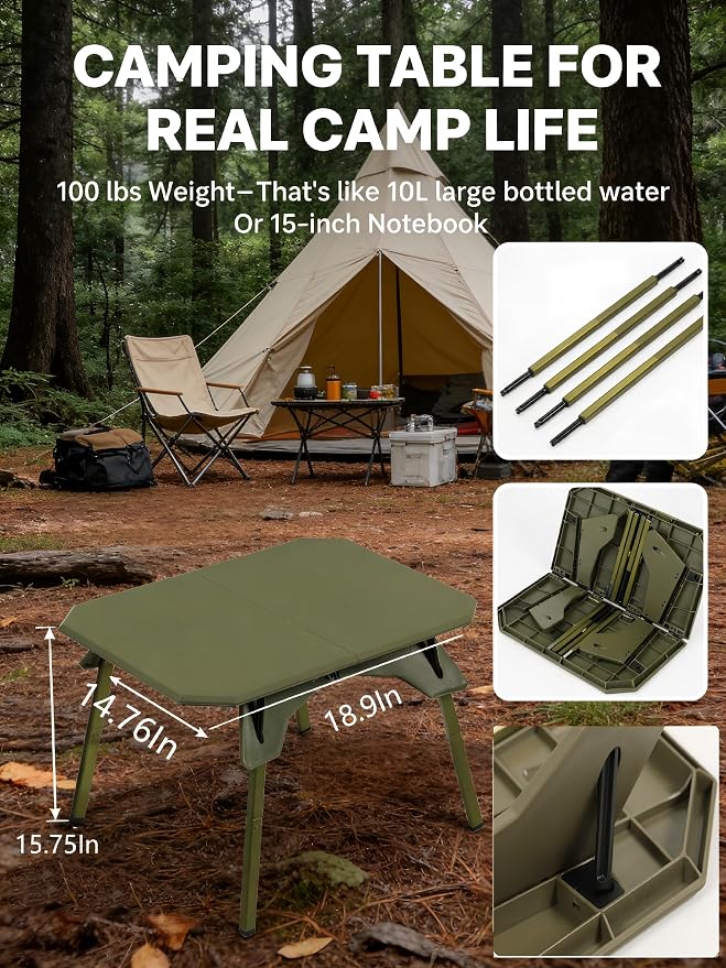 2-in-1 Tactical Camping Table with Adjustable Height | Collapsible Table Lightweight with Carry Bag for Camping, Travel expeditions, Hiking, Picnics, BBQs & Beach Trips