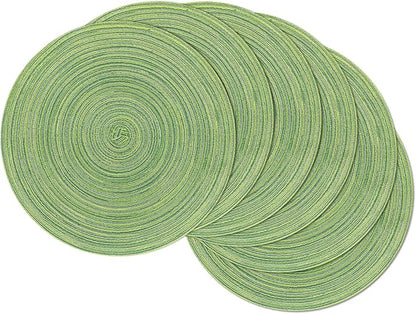 SHACOS Round Placemats Set of 6 for Dining Tables 15 inch Cotton Braided Placemats Washable Reversible for Kitchen Holiday Party (Mixed Color Pea Green, 6)