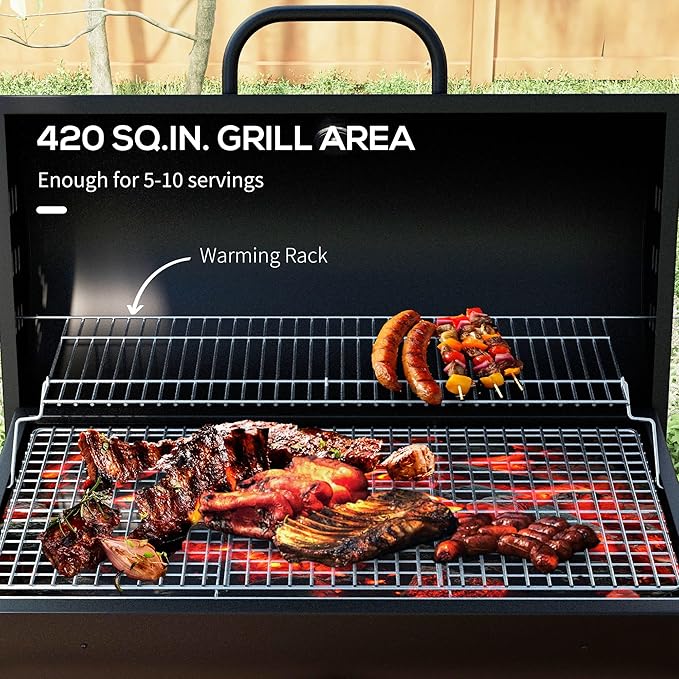 Barrel Charcoal BBQ Grill with 420 sq.in. Cooking Area, Outdoor Barbecue with Wheels, Ash Catcher and Built-in Thermometer for Patio Picnic, Backyard Party, Black