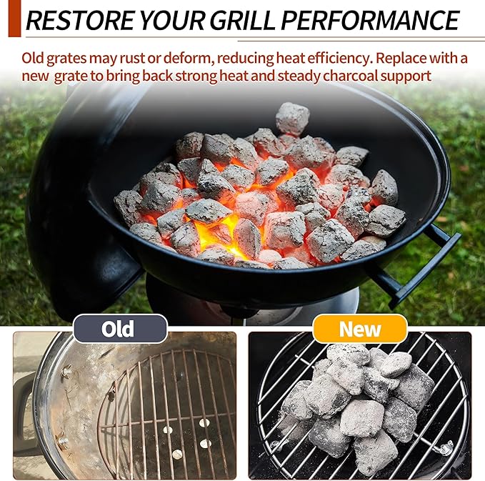 10.5" Charcoal Grate for Weber Charcoal Grills, Round Charcoal Grate for 14'' Weber Smokey Joe Silver&Gold Tuck-n-Carry, Heavy-Duty Steel 7439 Grill Grate for Weber Grill Parts