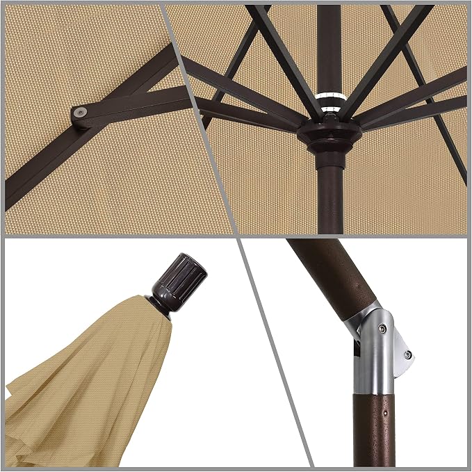 California Umbrella 11Ft Premium Patio Umbrella, Hand-Crank, Tilt-Collar, Bronze Frame, Solution Dyed Beige Fabric
