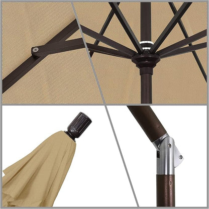 California Umbrella 11Ft Premium Patio Umbrella, Hand-Crank, Tilt-Collar, Bronze Frame, Solution Dyed Beige Fabric
