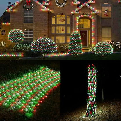 WBao Christmas Net Lights, 360LED 11.5ft x 6.9ft Christmas Lights with 8 Modes, Timer, End to End Connectable, Waterproof Design for Lawn, Bushes, Trees Outdoor Xmas Decorations, Red Green White
