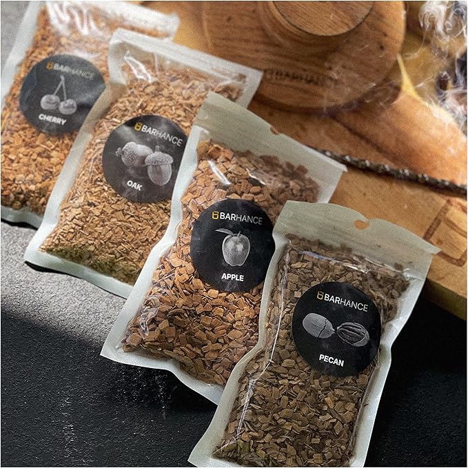 Cocktail Smoker Wood Chips by Barhance - Oak, Pecan, Cherry, Apple Wood Chips for Smoking Cocktail - Smoking Chips for Whiskey, Bourbon, Cocktails - Wood Chip for Smoker - Gift for Bartenders