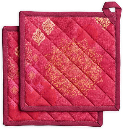 Maison d' Hermine Pot Holders 100% Cotton Potholders (8" x 8", Pack of 2) | Heat Resistant Hot Pads with Loop BBQ Cooking Baking Hotel Kitchen Handling Hot Pans Thanksgiving Christmas - Versailles
