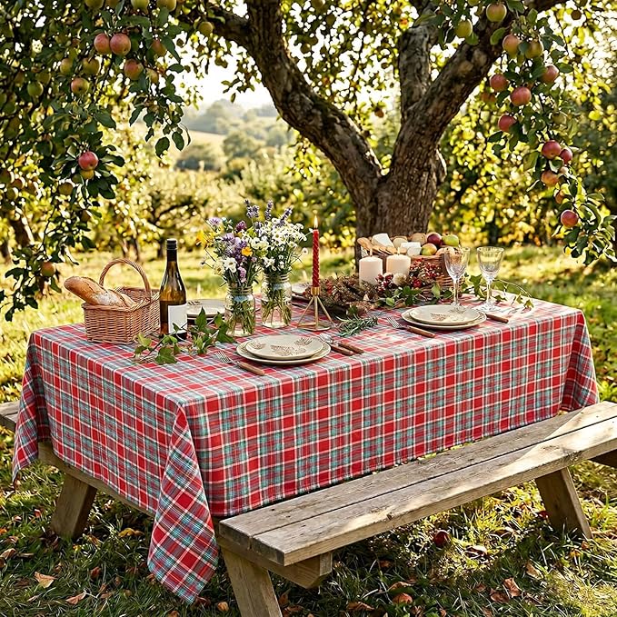 B-COOL Checkered Tablecloth Fabric Christmas Decorations - Rectangle 57x84 Inches Classic Gingham Buffalo Plaid Table Cloth for Indoor Outdoor Use Washable Table Cover for Kitchen BBQs Parties