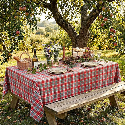 B-COOL Checkered Tablecloth Fabric Christmas Decorations - Rectangle 57x84 Inches Classic Gingham Buffalo Plaid Table Cloth for Indoor Outdoor Use Washable Table Cover for Kitchen BBQs Parties