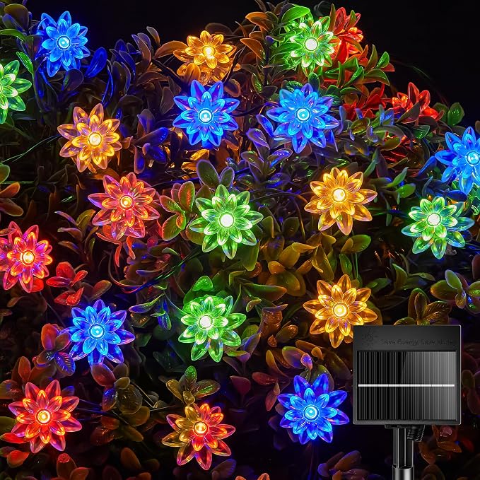 Brightown 50 LED Flower Solar String Lights Outdoor Waterproof, Multicolor Solar Powered Fairy Lights with 8 Lighting Modes for Garden Fence Yard Patio Christmas Tree Party Wedding Decor