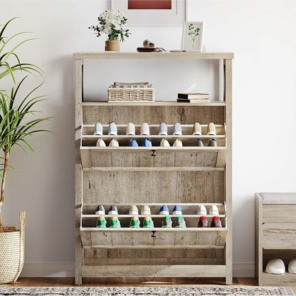 YITAHOME Shoe Cabinet with 2 Flip Drawers | Entryway Shoe Storage Cabinet with Open Shelves, Free Standing Hidden Shoe Rack Storage Organizer for