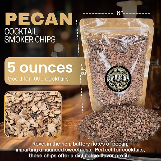 Hickory/Pecan Wood Chips for Cocktail Smoker; Smoked Whiskey/Bourbon/Old Fashioned Drinks - Extra Fine Sawdust Shavings for Cocktail Smoking Guns, Smoke Box, BBQ - 5oz Gift Bag & Spoon By G&J's Finest