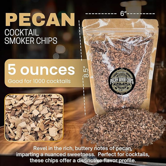 Hickory/Pecan Wood Chips for Cocktail Smoker; Smoked Whiskey/Bourbon/Old Fashioned Drinks - Extra Fine Sawdust Shavings for Cocktail Smoking Guns, Smoke Box, BBQ - 5oz Gift Bag & Spoon By G&J's Finest