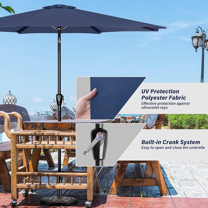 YSSOA 2 Pack 9' Patio Umbrella Outdoor Table Market Yard Umbrella with 8 Sturdy Ribs, Dark Blue