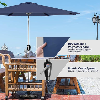 YSSOA 2 Pack 9' Patio Umbrella Outdoor Table Market Yard Umbrella with 8 Sturdy Ribs, Dark Blue