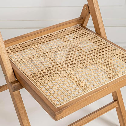 JONATHAN Y Theo Teak Wood and Rattan Folding Chairs, Set of 2, Light Brown | Woven Cane Seat And Back, Portable Lightweight Design, For Dining Room And Living Room, Mid-Century Vintage Bohemian Style