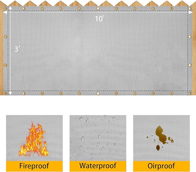 Heat Shield Behind Grill Grey Fireproof Cover and Screen Protect Deck Railing from Grill Heat Shield for Wood Stove, 3’x10’ Wall Protector for Fridge Waterproof BBQ Mat UV Resistant Privacy Screen