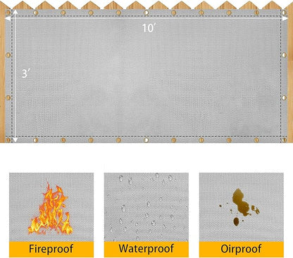 Heat Shield Behind Grill Grey Fireproof Cover and Screen Protect Deck Railing from Grill Heat Shield for Wood Stove, 3’x10’ Wall Protector for Fridge Waterproof BBQ Mat UV Resistant Privacy Screen