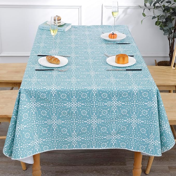 Walrus Heavy Duty Vinyl Tablecloth with Flannel Backing Waterproof Oil-Proof Plastic Table Cloth Stain-Resistant Wipeable Table Cover for Indoor and Outdoor (Perforated Floral,60x84 Inch)