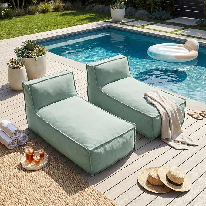 Christopher Knight Home Natty Outdoor Bean Bag Chair Set of 2, Fabric Bean Bag Chair for Adults and Kids, Indoor/Outdoor Sun Lounger, Patio Lounge Chair Set of 2, Mint