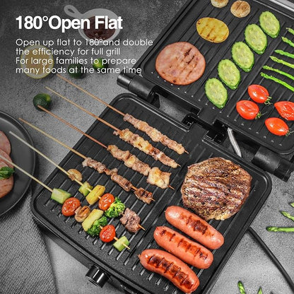 OSTBA Panini Press Grill, 4-Slice Sandwich Maker with Nonstick Plates | 1200W Heating with Adjustable Temperature, 180° Opening, Drip Tray, Stainless Steel, Easy Cleanup