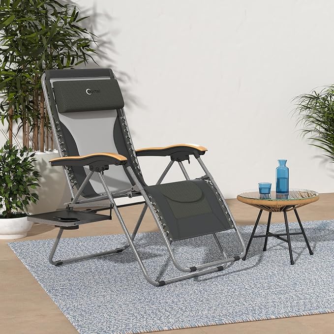Portal Portable Zero Gravity Chair, Lounge Chair Outdoor Oversized Zero Gravity Chair Folding Lounge Chair with Adjustable Pillows and Cup Holder for Poolside Backyard and Lawn, Support 350lbs