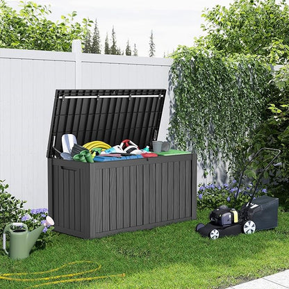 180 Gallon Outdoor Storage Box Waterproof - Outside Resin Deck Box, Lockable Storage Bin for Patio Furniture,Garden Tools,Cushions,Pool Accessories(Black)