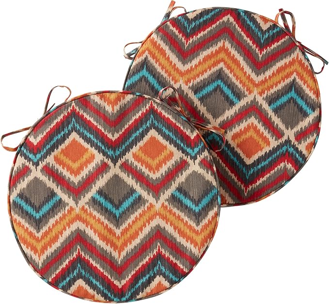 Greendale Home Fashions Outdoor 18-inch Round Reversible Seat Cushion, 2-Pack, Aztec 2 Count