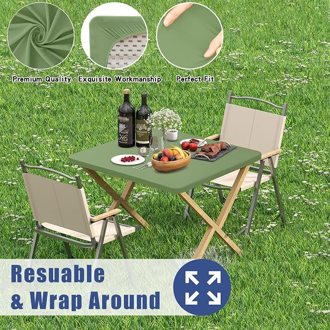 Moosfor 2 Pack Square Spandex Fitted Table Cloth, Elastic Tablecloth | Washable Picnic Table Cover, Stretch Waterproof Table cloths for Party, Patio, Dining, Kitchen, 34" x 34", Sage Green