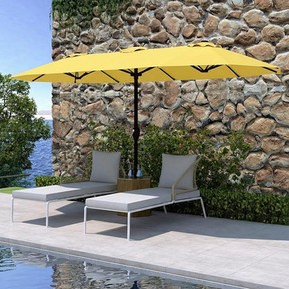 15FT Double Sided Patio Umbrella with Base Included Large Outdoor Market Umbrella with Crank Handle, UV Resistant Canopy, Sturdy Frame for Garden, Poolside, Deck, Sunshine Yellow