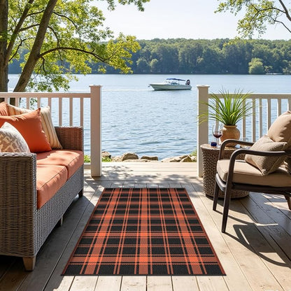 GENIMO Outdoor Rug 3'x5' Waterproof for Porch, Plastic Door Mat Dark Orange | Outside Modern Carpet for Patio Decor, Balcony, Porch, Deck, Backyard, Picnic, Camping, RV, Reversible, Foldable, Lightweight
