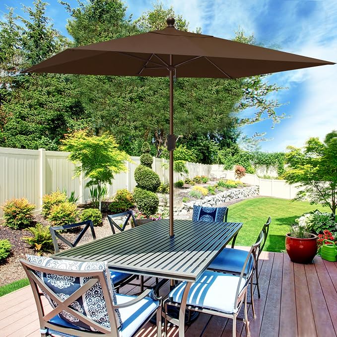 EliteShade USA 10-Year-Non-Fading 6.5x10Ft Rectangular Market Patio Umbrella, UPF 50+ UV Protection Performance Sun Umbrella, Heavy Duty Commercial Grade Outdoor Table Umbrella with Crank, Windproof Vented Top for Garden, Pool, Deck and Outdoor Playset...