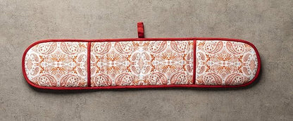 Maison d' Hermine Double Oven Mitt (7" x 35") 100% Cotton Heat Resistant BBQ Cooking Gloves with Loop for Thanksgiving Christmas Decorations Baking Cooking Barbeque Handling Hot Pan (Orient)