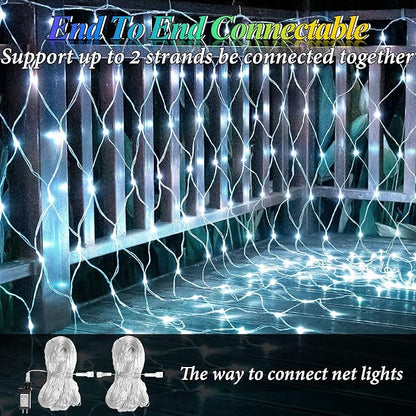 Lovelite 13ft x 13ft Net Lights Outdoor, 400LED Large Gazebo Lights 8 Modes Timer, Waterproof Connectable Christmas Mesh Light Clear Wire for Bushes Patio Pergolas Garden Holiday Party - Cool White